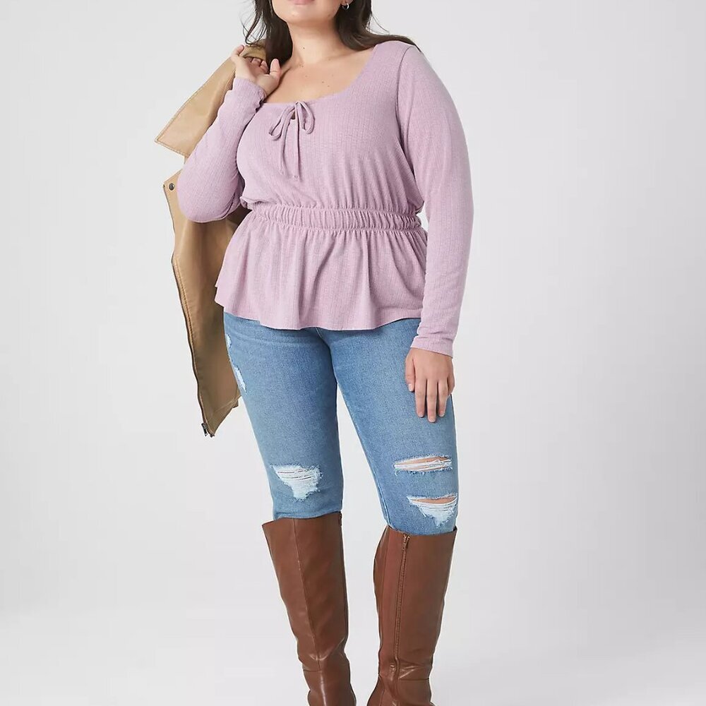 Lane Bryant Dusty Purple Classic Long-Sleeve Square-Neck With Keyhole Top 18/20